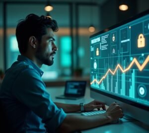 Bitcoin coins on circuit board