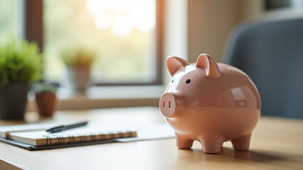 Piggy bank on desk