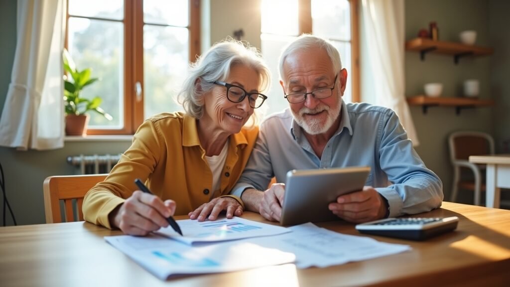 Senior couple reviewing finances