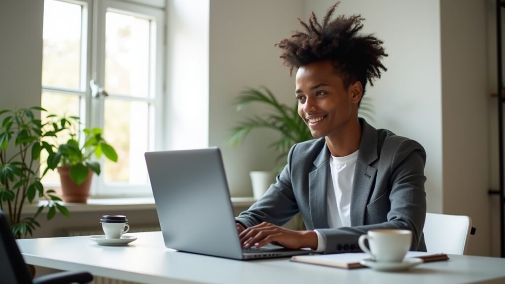 Young professional at laptop
