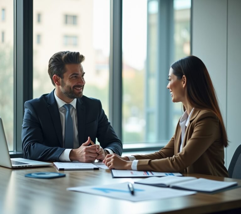 Two people in negotiation meeting