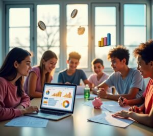 Teen with piggy bank