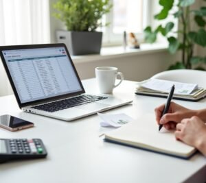 Budget spreadsheet on laptop