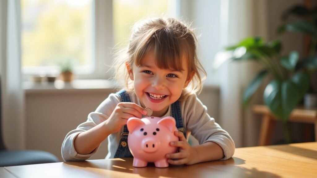 Piggy bank with child