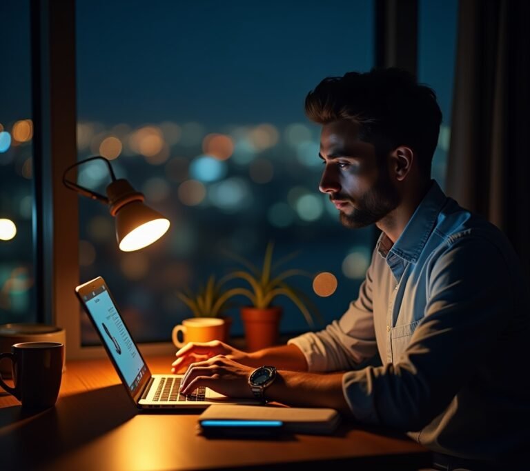 Entrepreneur working late