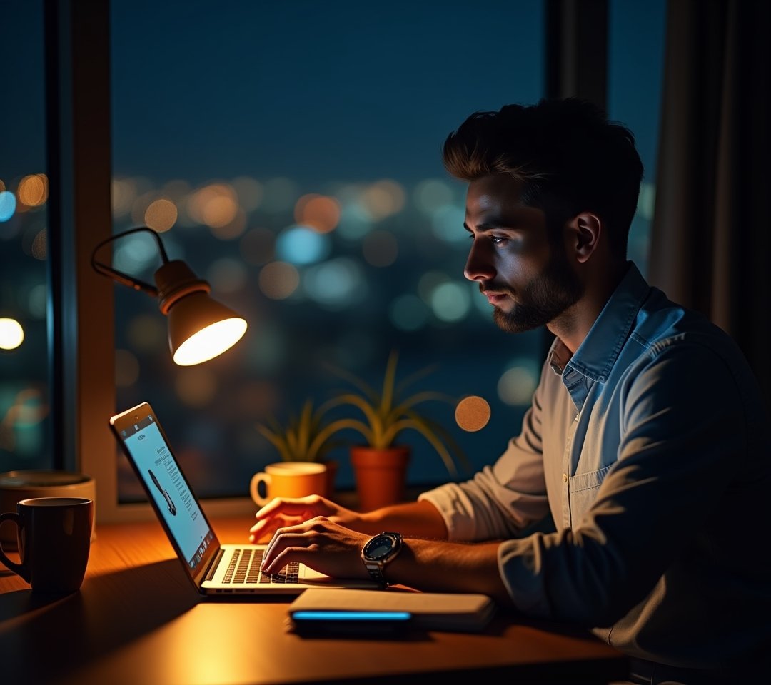 Entrepreneur working late